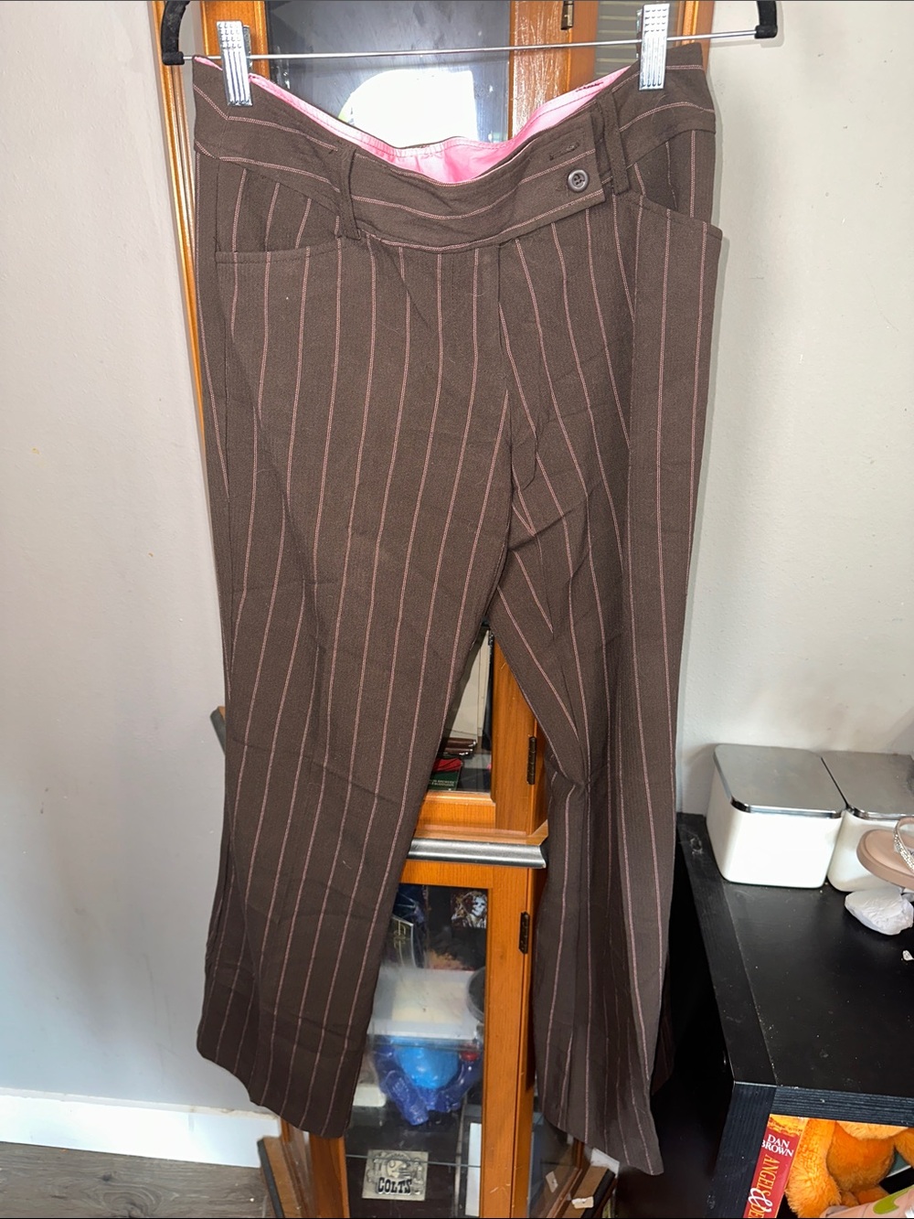 Vintage Y2K No Boundaries Brown Pinstripe Pants with Pink Trim